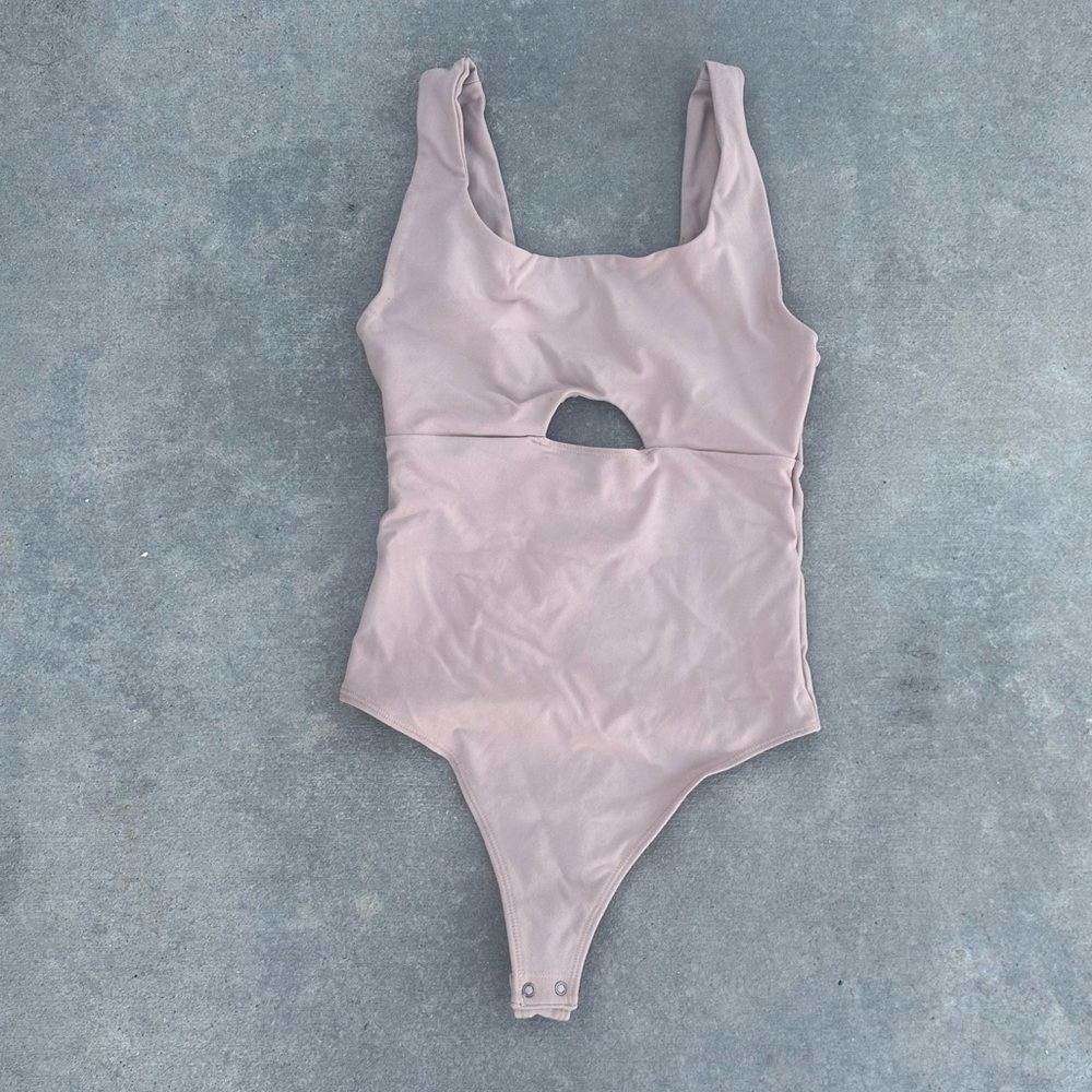 Abercrombie & Fitch Soft A&F Collection nude cutout thong one piece bodysuit